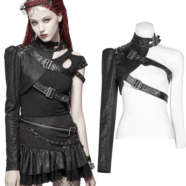Punk Rave K-302 Gothic LARP half-bolero jacket made of soft velour in Mad-Max style