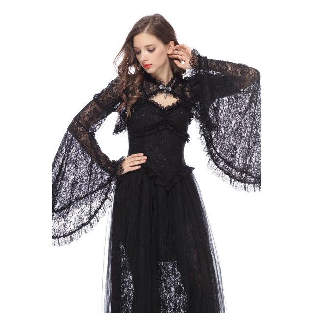Delicate lace bolero Mavis with very wide flounce sleeves - size: M