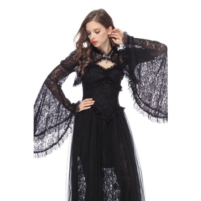 Delicate lace bolero Mavis with very wide flounce sleeves - size: M