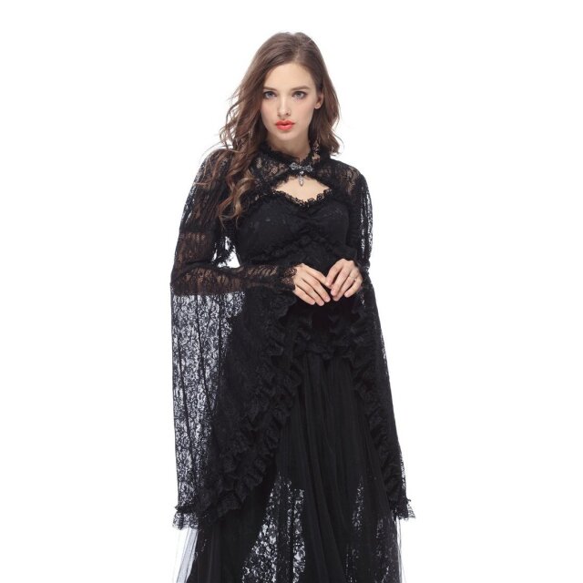 Delicate lace bolero Mavis with very wide flounce sleeves - size: M