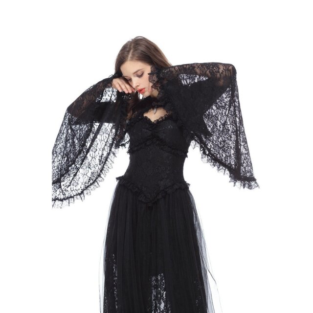 Delicate lace bolero Mavis with very wide flounce sleeves - size: M