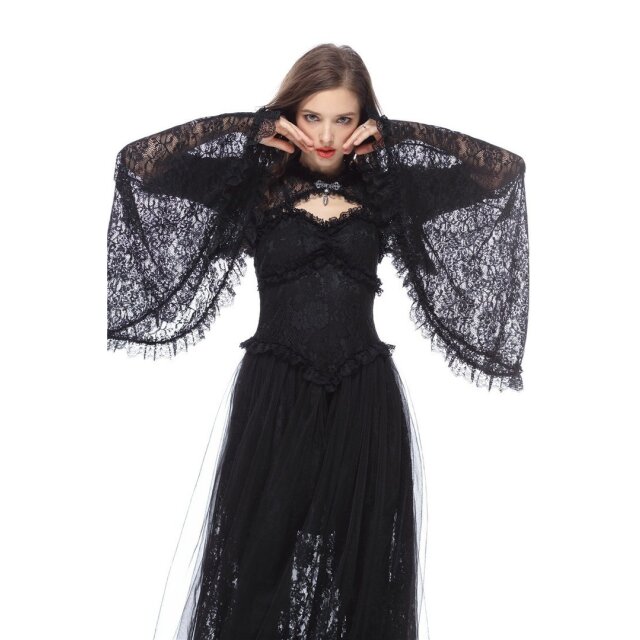 Delicate lace bolero Mavis with very wide flounce sleeves - size: M