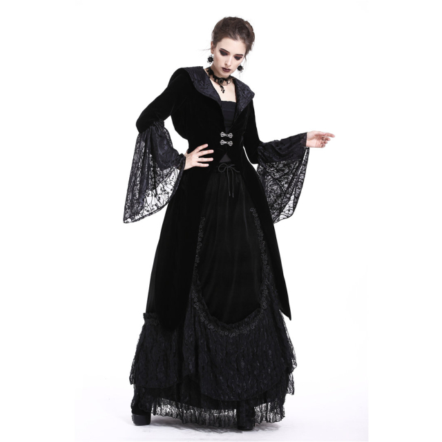 Victorian Gothic velvet Imperia jacket with hood and flounce sleeves - size: M