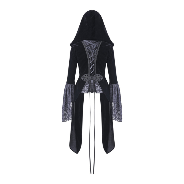 Victorian Gothic velvet Imperia jacket with hood and flounce sleeves - size: M