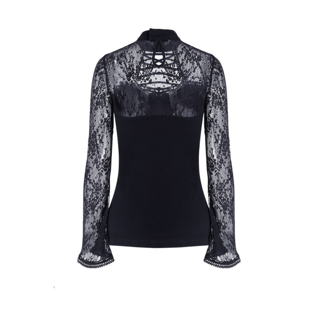 Poetry long sleeve shirt with lace sleeves and stand-up collar