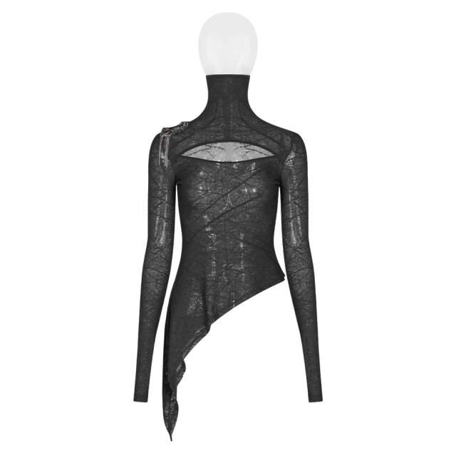 Asymmetric punk / cyber long sleeve shirt Sonic with turtleneck / mask - size: XS-S