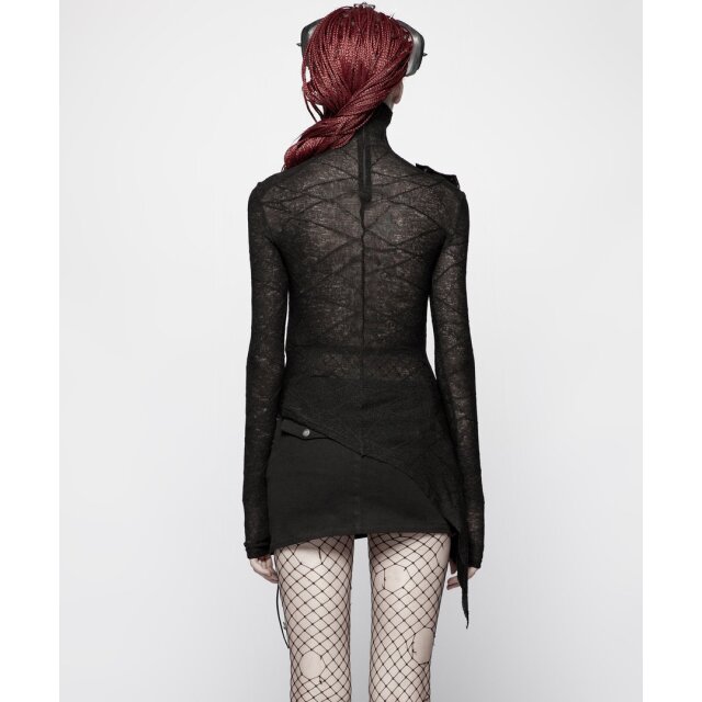Asymmetric punk / cyber long sleeve shirt Sonic with turtleneck / mask - size: XS-S