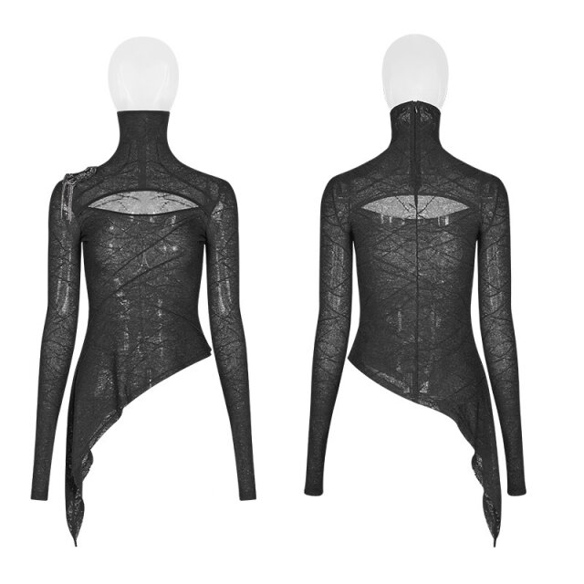 Asymmetric punk / cyber long sleeve shirt Sonic with turtleneck / mask - size: XS-S
