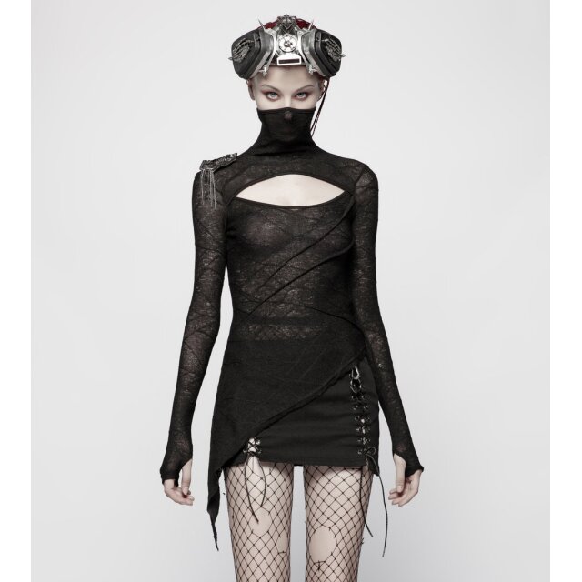 Asymmetric punk / cyber long sleeve shirt Sonic with turtleneck / mask - size: XS-S