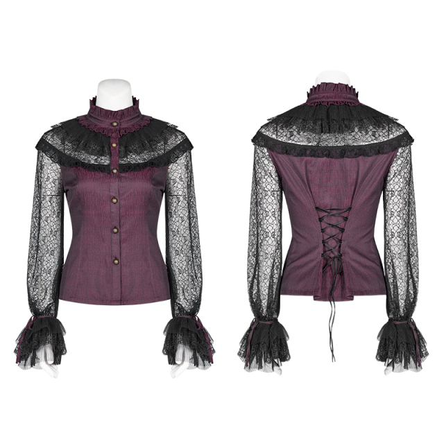 Purple-black PUNK RAVE steampunk blouse Jewel with lace...