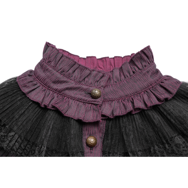 Lila-schwarze PUNK RAVE Steampunk-Bluse Jewel mit Spitzenärmeln - Größe: M