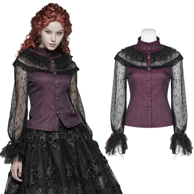 PUNK RAVE WY-998RD Lovely ladies steampunk blouse in black-purple with lace.