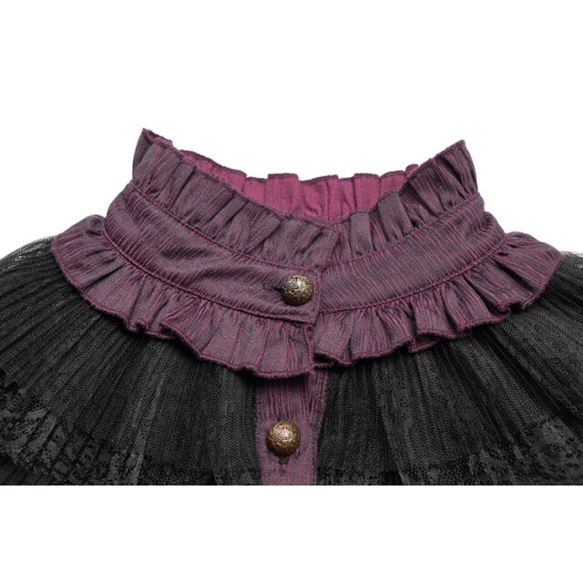 Purple-black PUNK RAVE steampunk blouse Jewel with lace sleeves - size: L