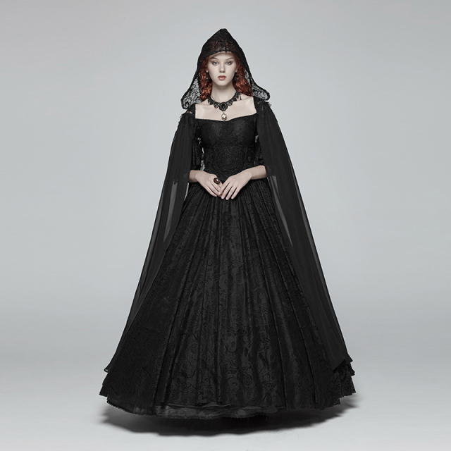 Gothic chiffon cape Dark Devine with lace hood