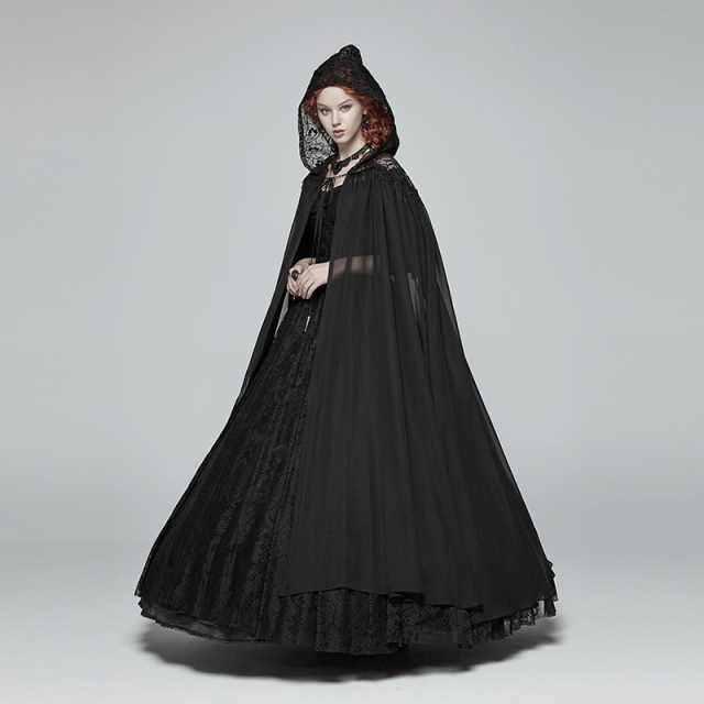 Gothic chiffon cape Dark Devine with lace hood