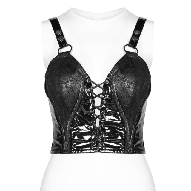 Bauchfreies Punk Rave Cyber-Lack-Trägertop Nebula - Größe: 4XL