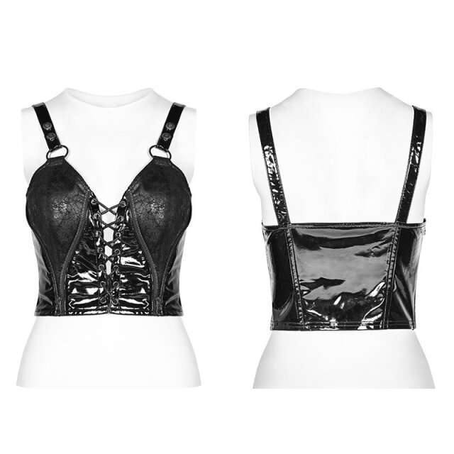 Bauchfreies Punk Rave Cyber-Lack-Trägertop Nebula - Größe: 4XL