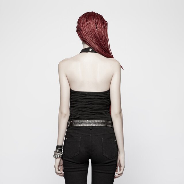 PUNK RAVE Neckholder Fetzenshirt mit Ketten und Halsband - Größe: XS-S