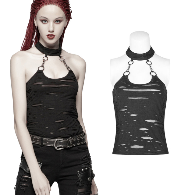 PUNK RAVE Neckholder tattered shirt with chains and...