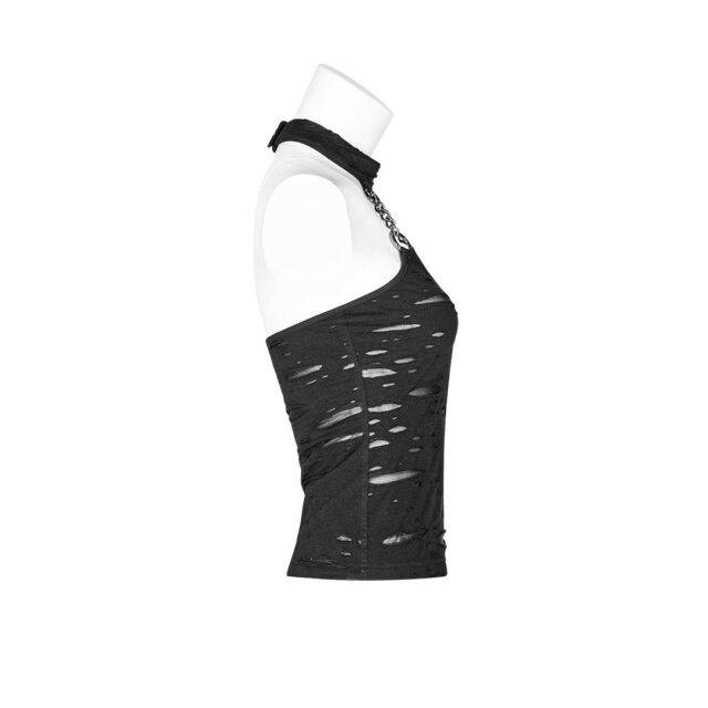 PUNK RAVE Neckholder Fetzenshirt mit Ketten und Halsband - Größe: XS-S