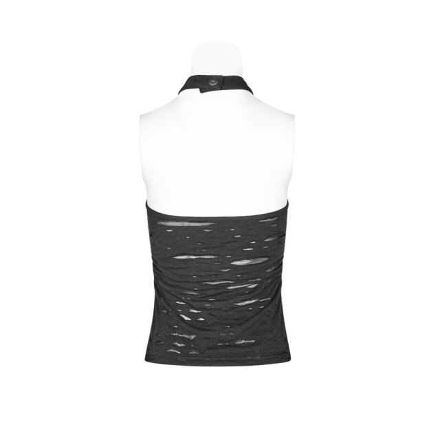 PUNK RAVE Neckholder Fetzenshirt mit Ketten und Halsband - Größe: XS-S