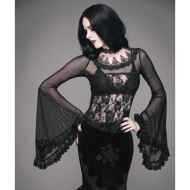 Long sleeve lace shirt Galatea with wide trumpet sleeves - size: S