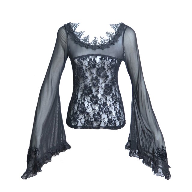 Long sleeve lace shirt Galatea with wide trumpet sleeves - size: S
