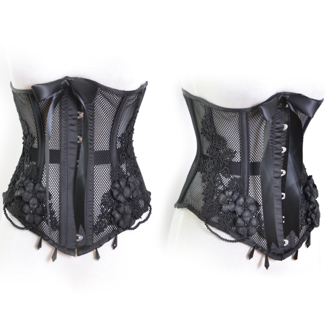 Transparent black burlesque underbust corset with bones...