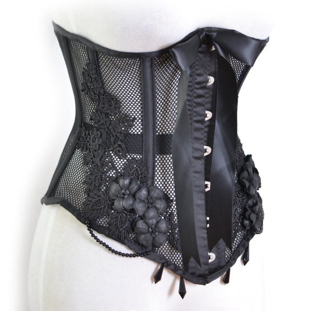 Mesh underbust corset Fleurelle with 3D flowers - size: M (26")