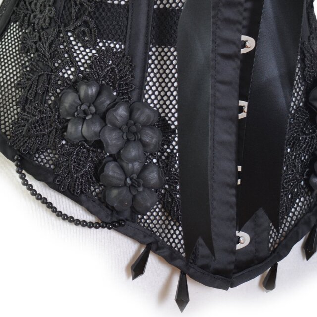 Mesh underbust corset Fleurelle with 3D flowers