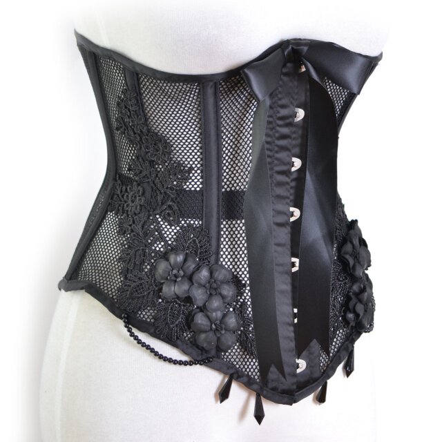 Netz-Unterbrustkorsett Fleurelle mit 3D-Blüten XXL (32")