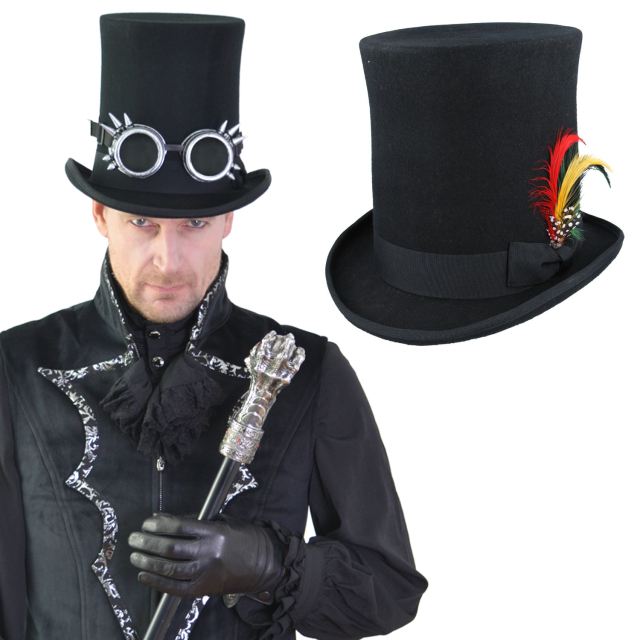 Black high steampunk top hat. Men Victorian Gothic Accessory