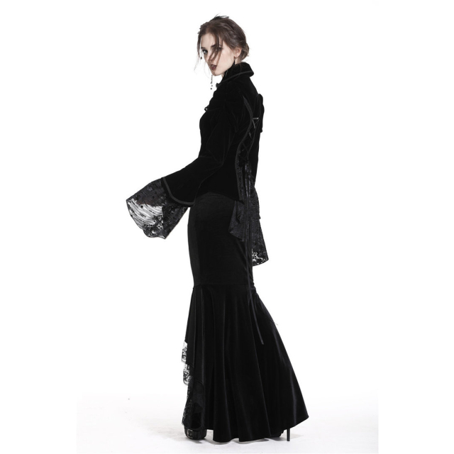 Short Gothic velvet jacket Arwyn with trumpet sleeves and swallowtail