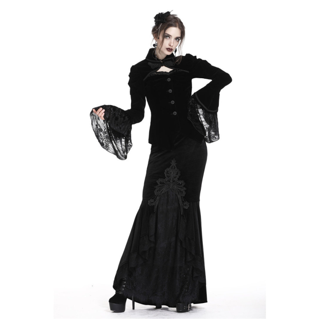 Short Gothic velvet jacket Arwyn with trumpet sleeves and swallowtail