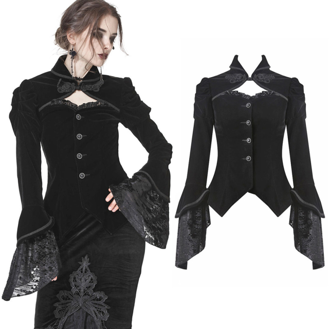 Short Gothic velvet jacket Arwyn with trumpet sleeves and...