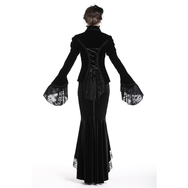 Short Gothic velvet jacket Arwyn with trumpet sleeves and swallowtail - size: M