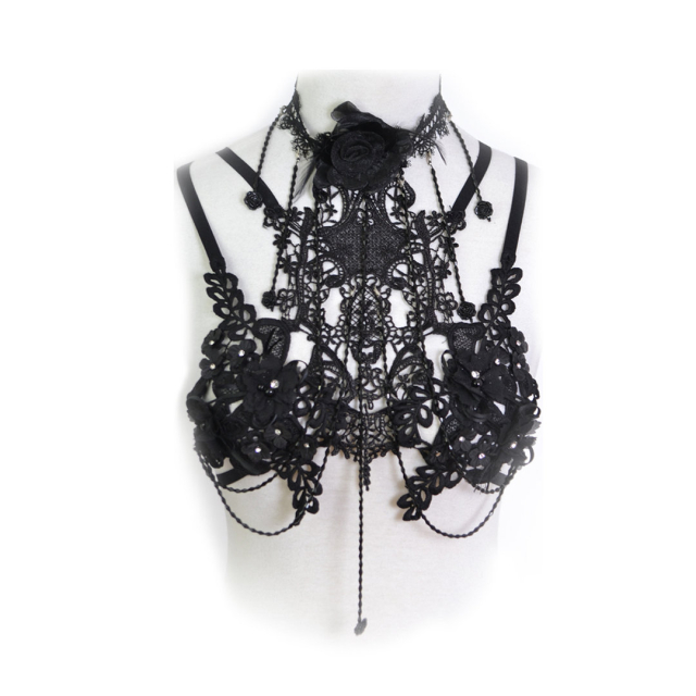 Romantic chest jewellery Fiore Nero with necklace, lace...