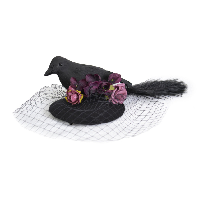 Steampunk / Burlesque Fascinator Piepmatz with raven and mesh veil