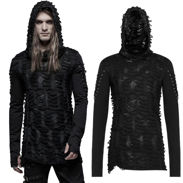 PUNK RAVE T-438 black Gothic LARP Hoodie in shred look...