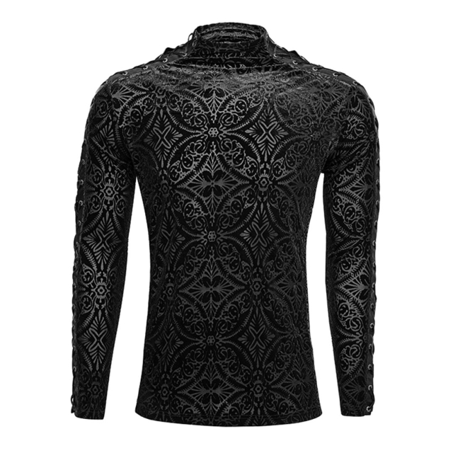 PUNK RAVE T-467 black noble Slim-fit Gothic longsleeve with lacing