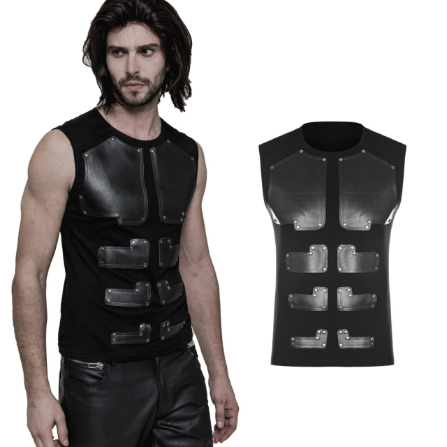PUNK RAVE WT-515BXM/BK black gothic tank top without sleeves with leather applications on the chest