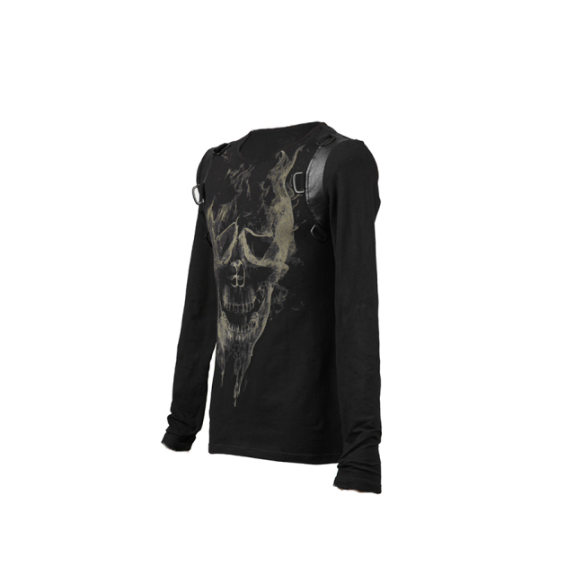 Mens Long-Sleeved Shirt Burning Skull - size: M