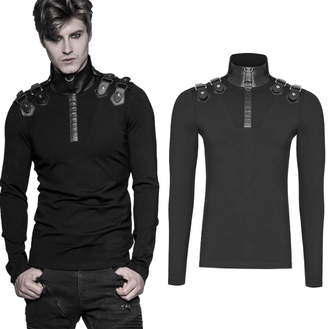 PUNK RAVE WT-525BK Gothic men uniform long sleeve in black with stand-up collar and shoulder strap