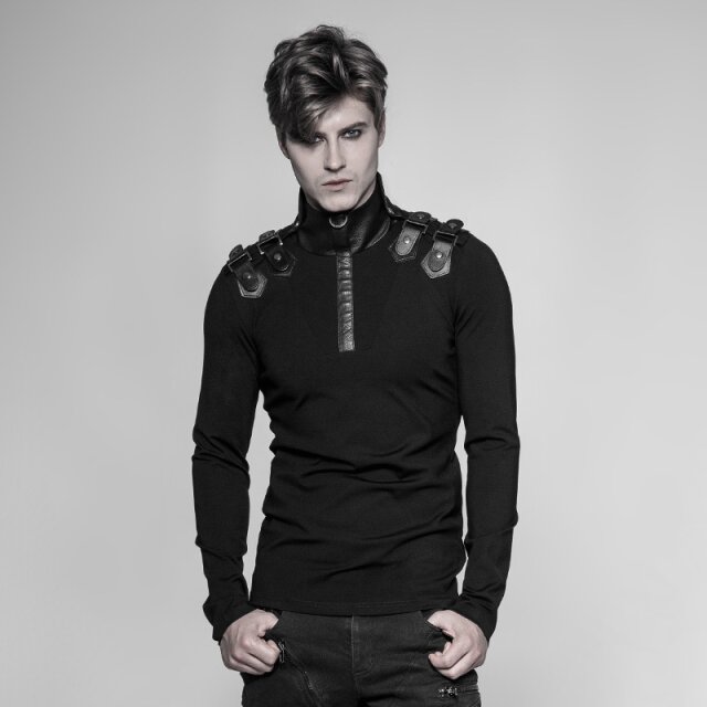 Uniform Longsleeve Nighthawk mit Kunstleder-Stehkragen - Größe: L