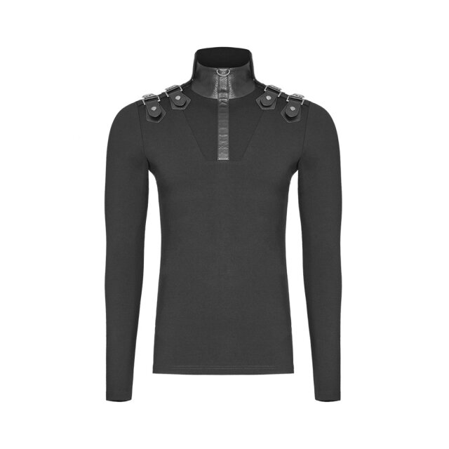Uniform Longsleeve Nighthawk mit Kunstleder-Stehkragen - Größe: L