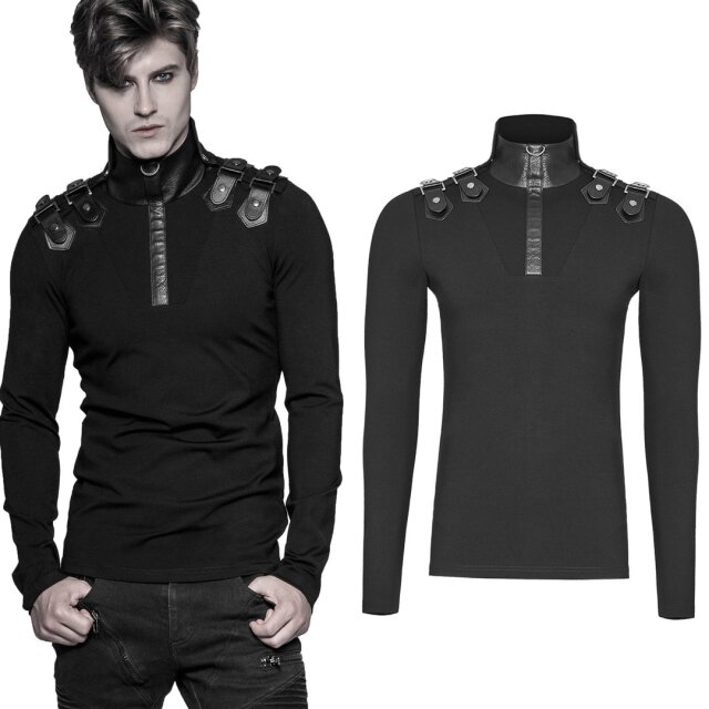 Uniform Longsleeve Nighthawk mit Kunstleder-Stehkragen - Größe: 3XL