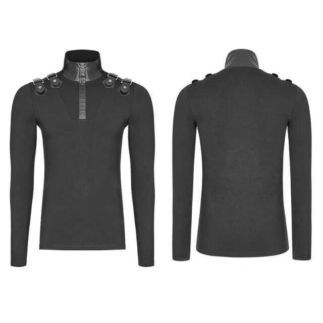 Uniform Longsleeve Nighthawk mit Kunstleder-Stehkragen - Größe: 3XL