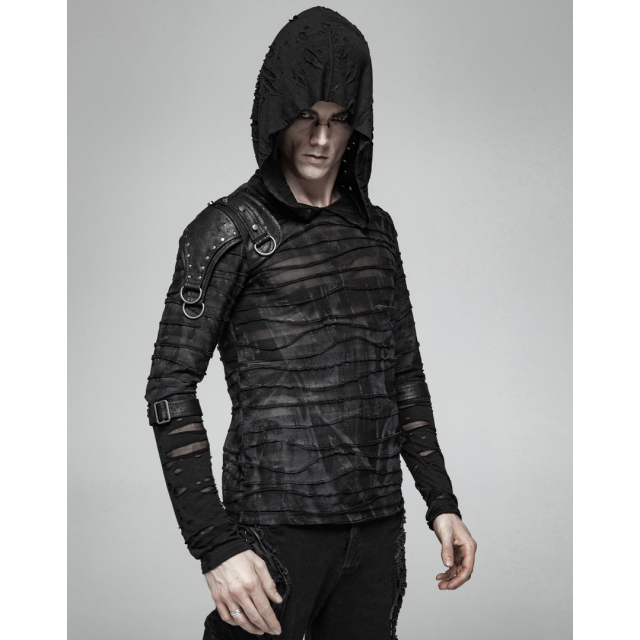 Thin Punk Rave Hoodie Hunter in rag look with shoulder application