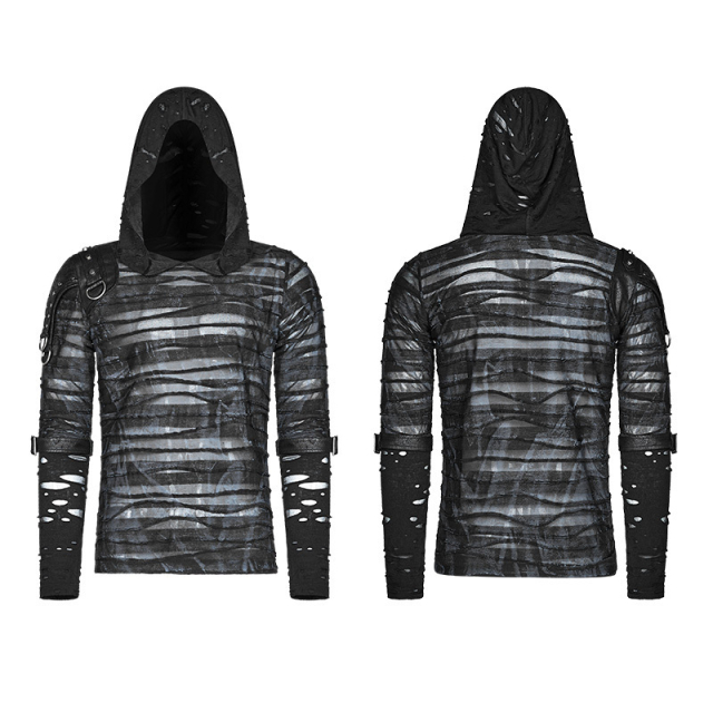 Thin Punk Rave Hoodie Hunter in rag look with shoulder application