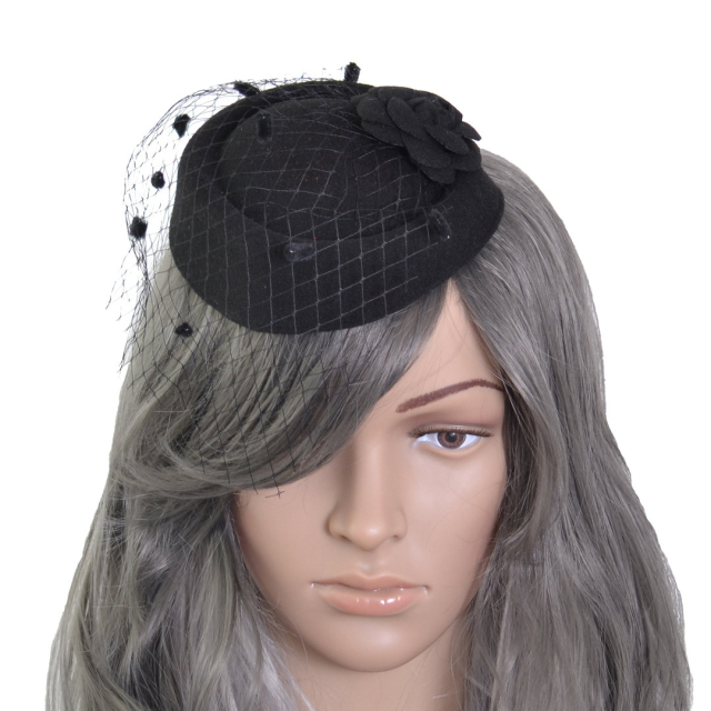 Black Gothic mourning Fascinator. Ladies mini hat with...